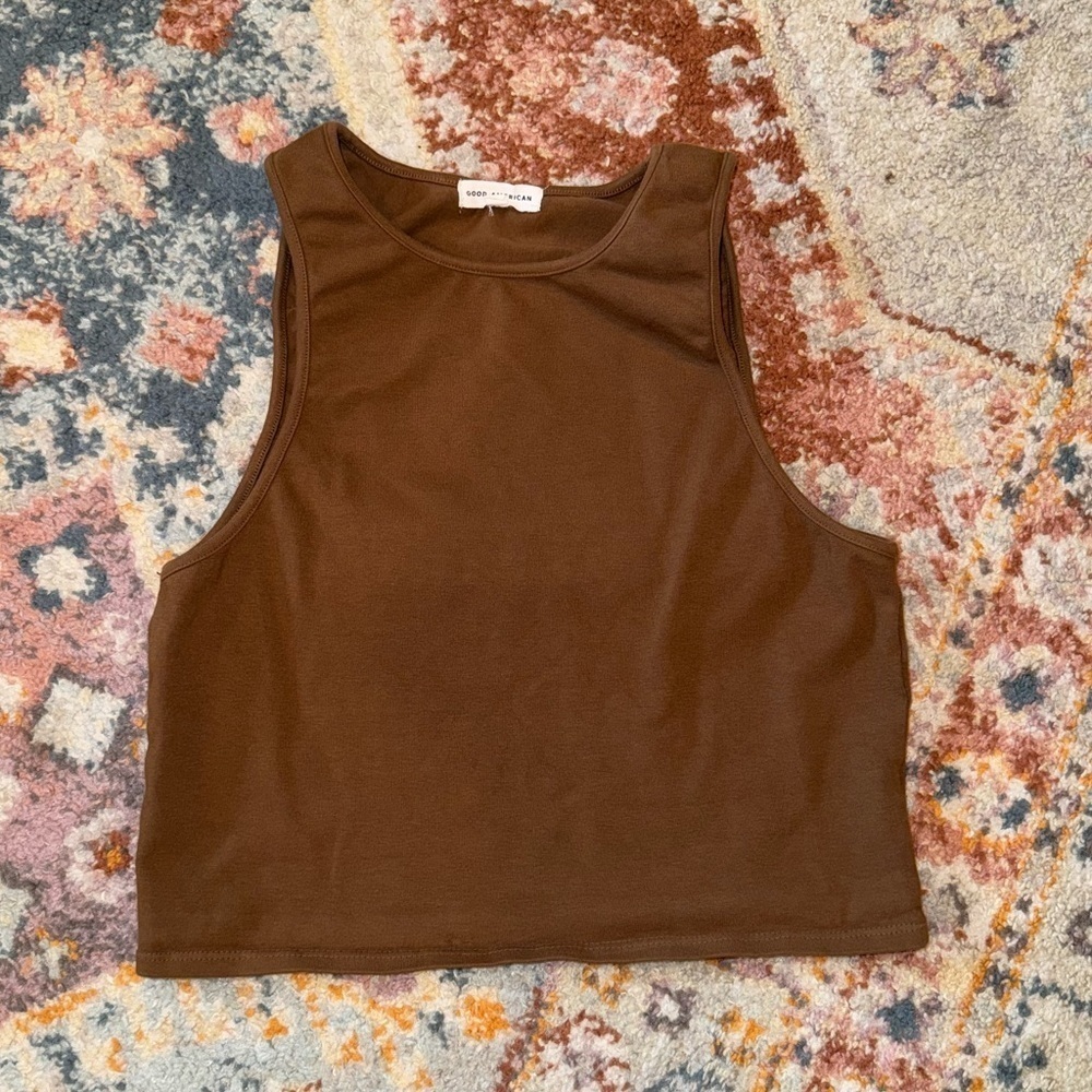 Good American Brown Neutral High Neck Cropped Sleeveless Tank Top Size 3 Large